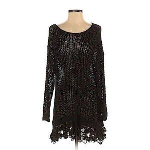 Entro Crochet Open Knit Sweater Lace Hem Tunic Mini Dress Boho Western